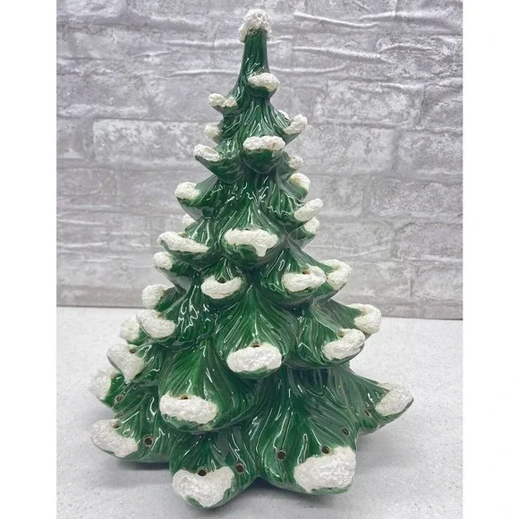 Atlantic Mold Ceramic Christmas Tree 14”NO BASE Evergreen Snow Flocked Vintage